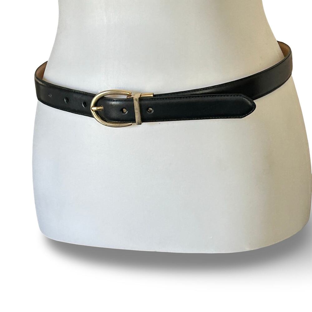 VTG 90s Ralph Lauren RL Black Leather Belt Gold Tone Buckle